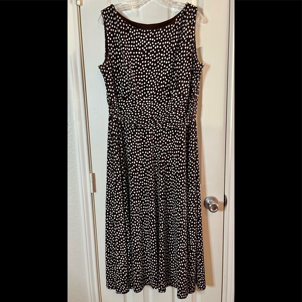 Perceptions Dress, Brown & White Polka Dot, Size 14